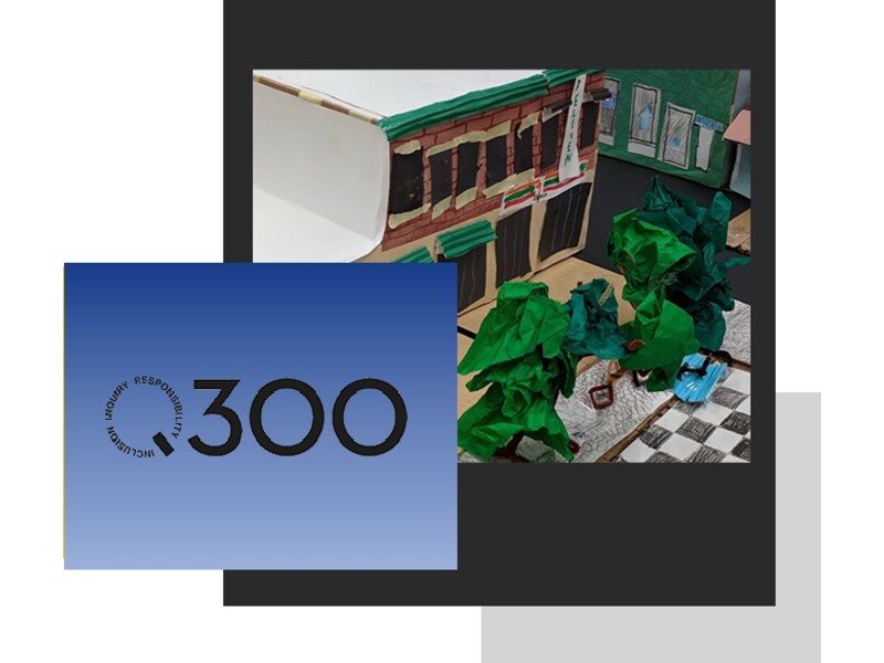Q300 logo alongside a student-built diorama